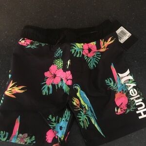 Hurley Kids Tropical Print Shorts - Black, Pink, Green